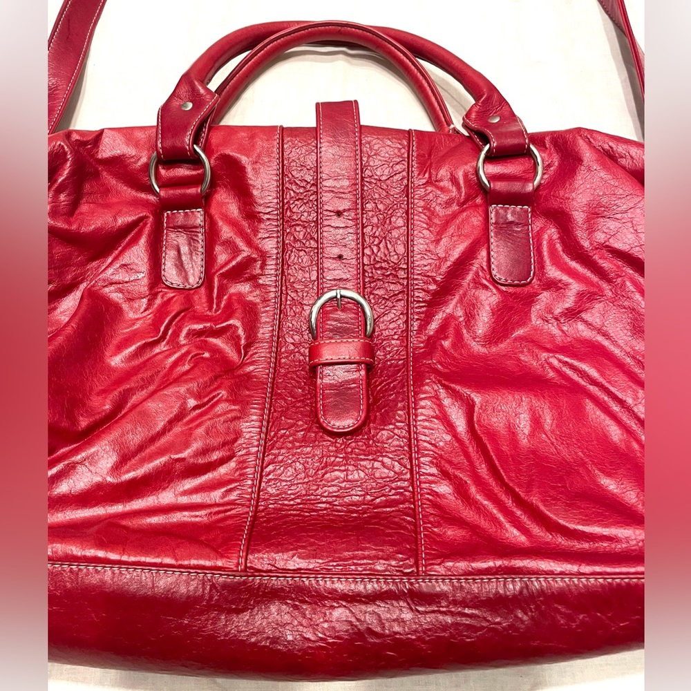 NWOT KIKI PEARL Red Leather Vintage Tote Crossbody Buckle Handbag